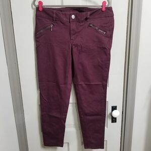 Lane Bryant Ankle Crop Zipper Pocket Sateen Skinny Jean - Wine
